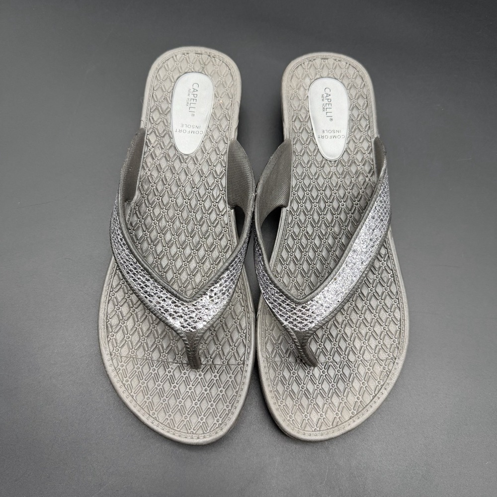 Capelli New York Glitter Women's Flip Flop 10 Gray Thong Casual Slip On Sandals
